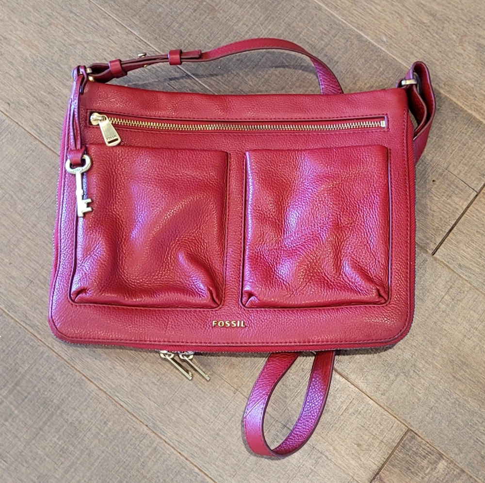 Fossil Red Leather Crossbody Bag